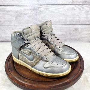 Nike High Dunk Y2K Metallic Silver Glitter Sneaker Women's Size 6.5